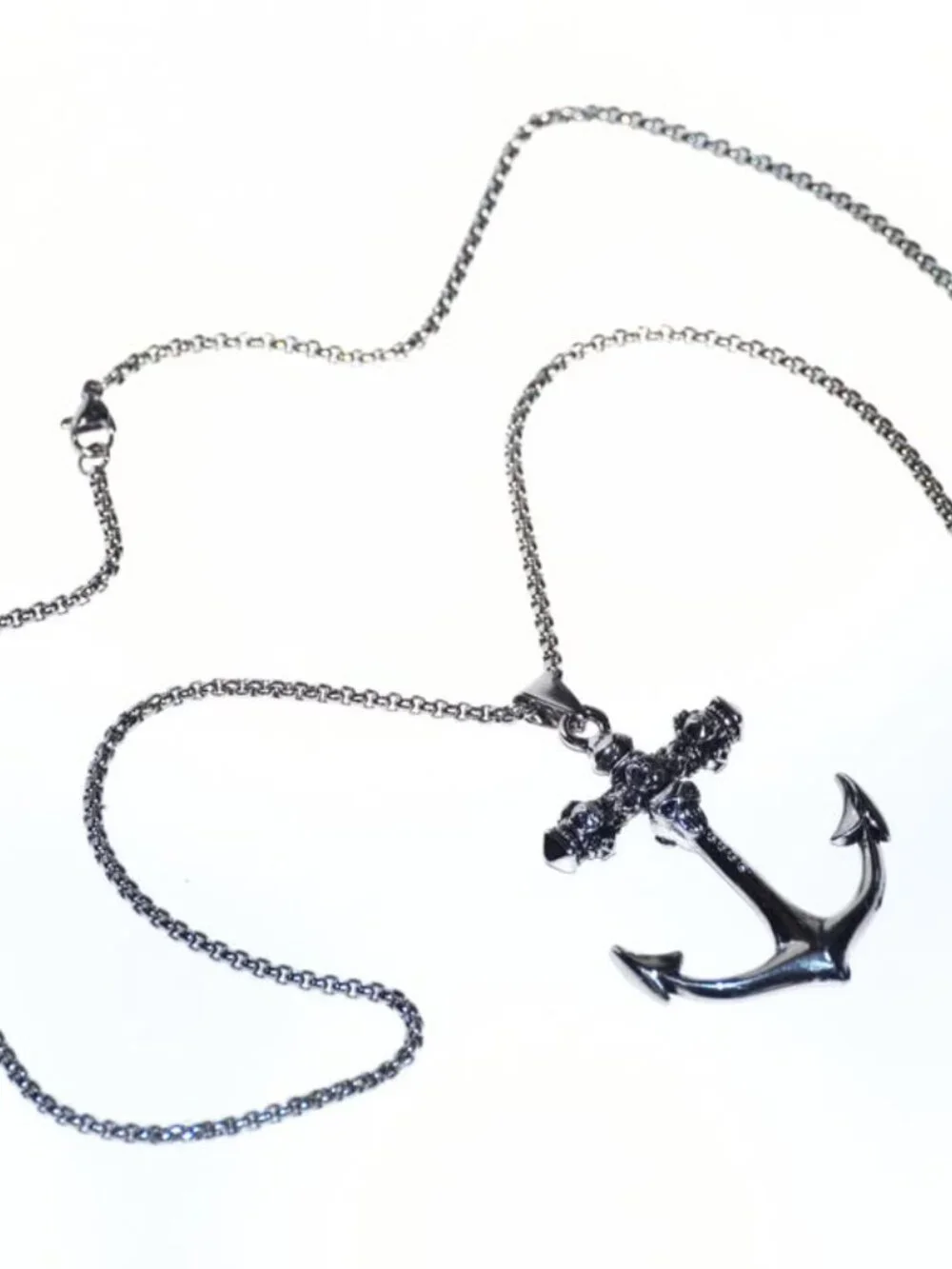 Silver style Anchor Skull Cross Necklace Men's Biker Punk Steel Chain